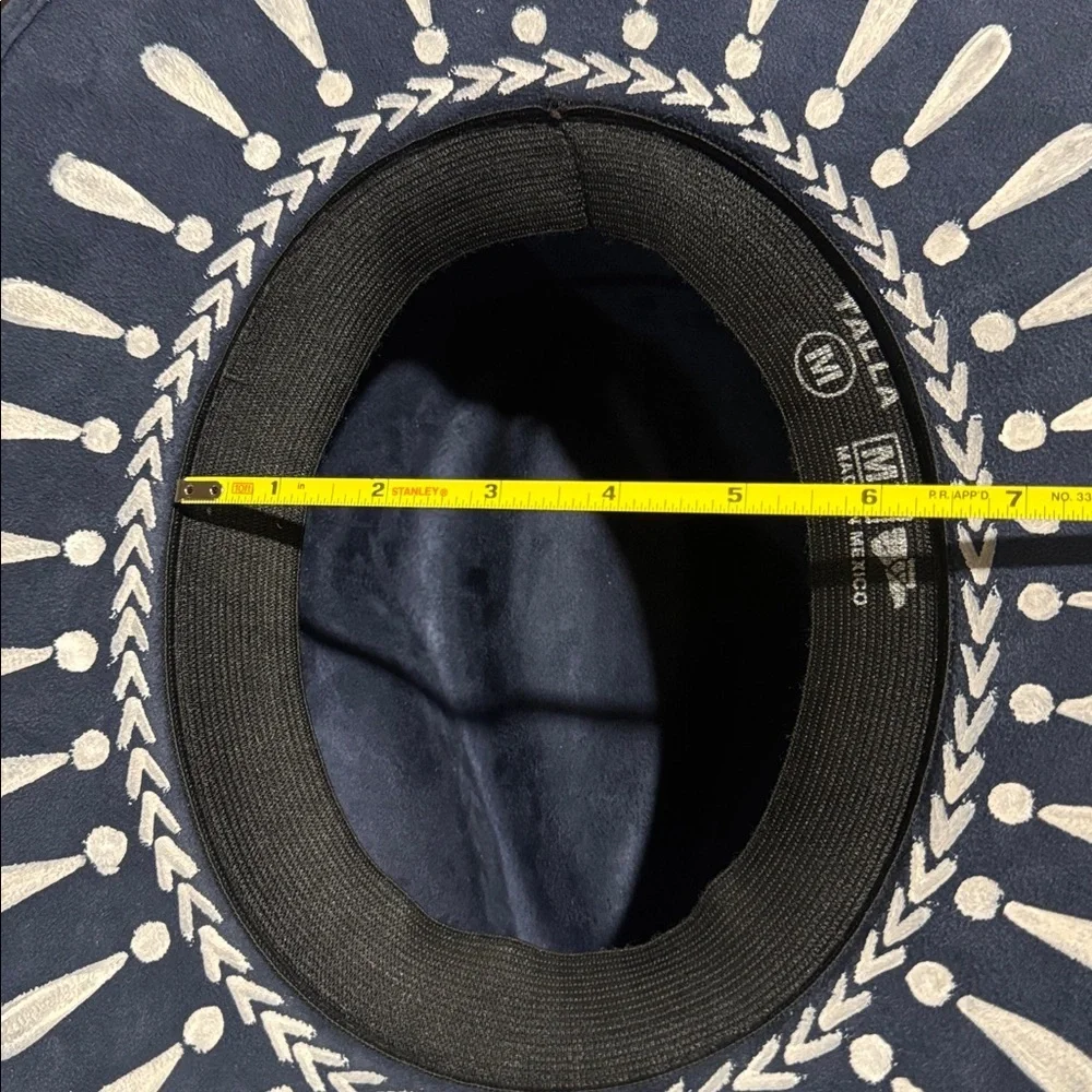 Made in Mexico Hand-Painted Navy Blue Fedora with White Details